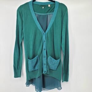 Anthro Knitted & Knotted Womens Angora and Silk Hunter Grn Button Down Cardigan